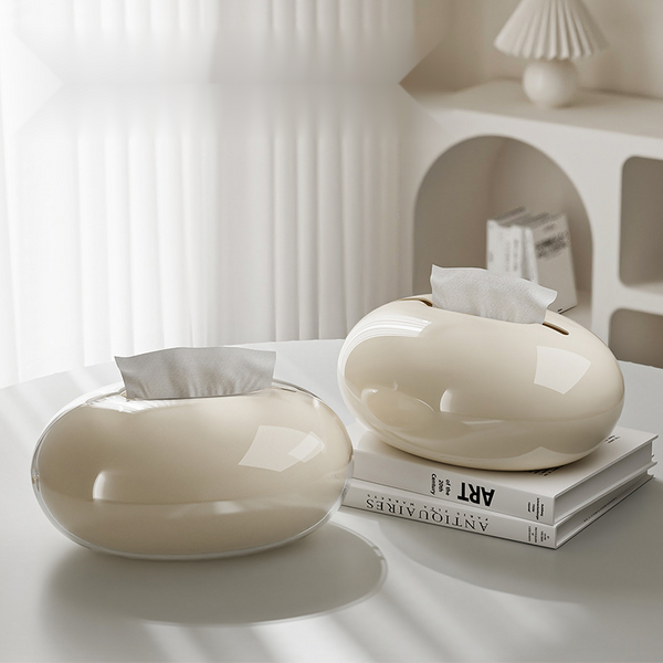 Desktop Tissue Home Use, Light Luxury Art, High-End Feeling, Paper Box For Living Room, Coffee Table, Drawer Box, Cream-image