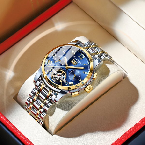 Waterproof Men's Mechanical Watch Steel Hollow Men's Watch Multifunctional Luminous Fashion Watch-image