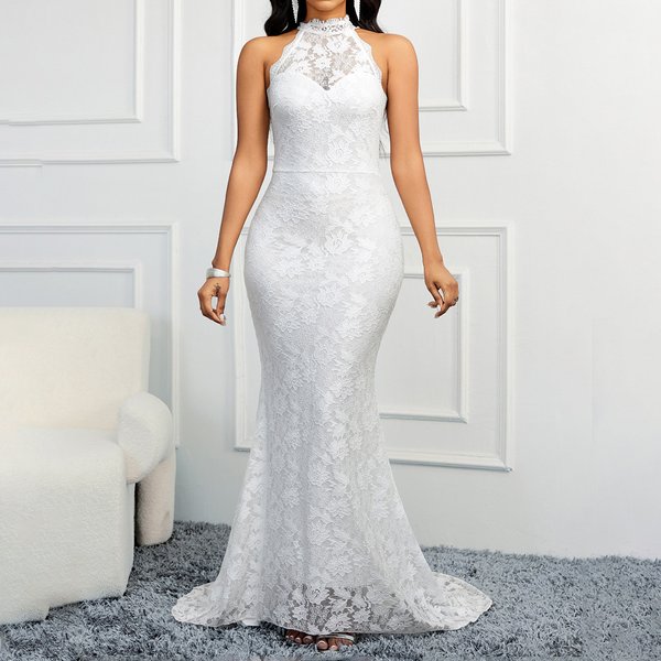 Women’s Clothing spring backless new style solid color trailing elegant slim party women's evening dress