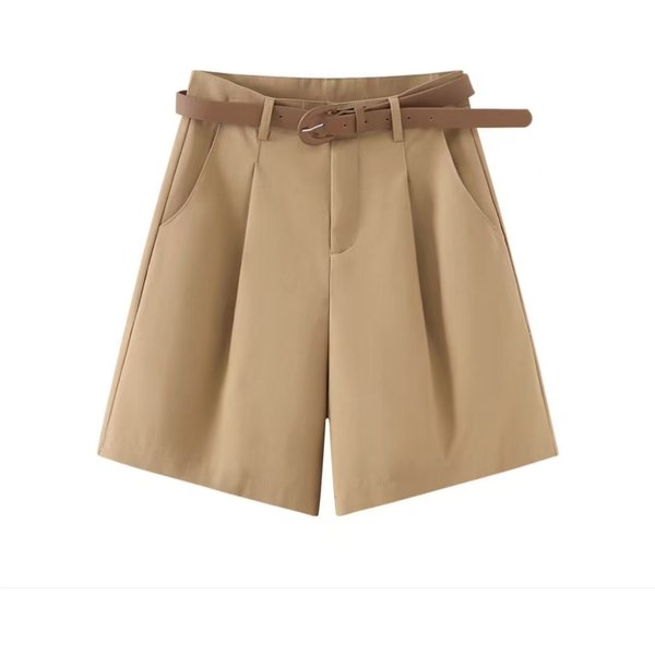Women's High Waist Loose Fitting Cargo Shorts Style Solid Color Slimming Wide Leg Pants Versatile Summer-image