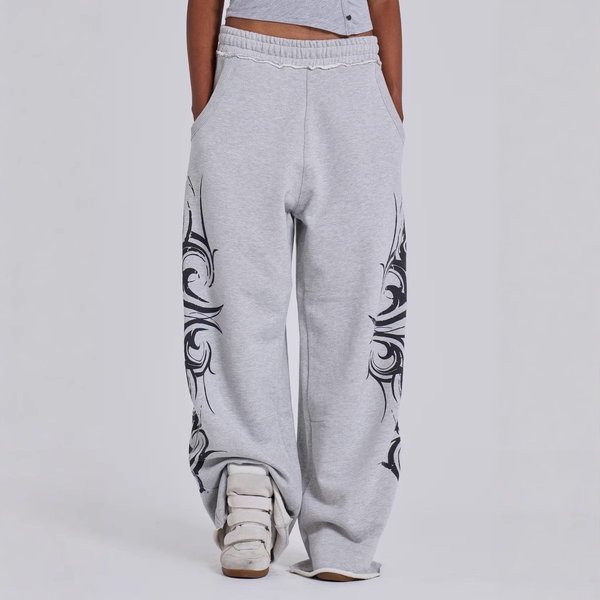 Unisex Retro Print Joggers – High Street Cotton Blend Sweatpants (Oversized Fit, XXL Sizing, Streetwear Essential)