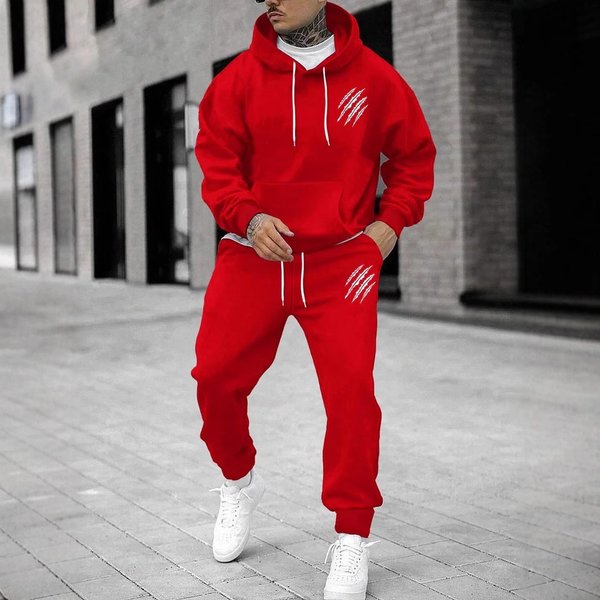 Men's Clothing Men's Autumn And Winter Sweatshirt + Trousers Animal Paw Print Sports Suit Women's Fashion Casual Street Hoodie Spot-image