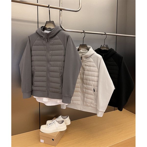 Stylish Lightweight Puffer Jacket For Men – Slim-Fit Hooded Coat With Color Blocking (Black/Grey)-image