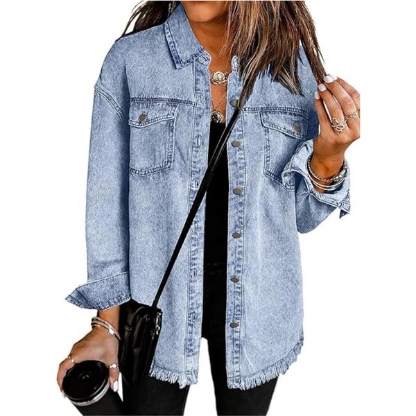 Women's Clothing Stand New Style Raw Edge Denim Casual Loose Jacket Shirt