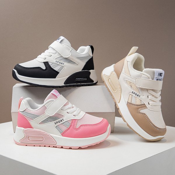2025 Autumn New Children's Double Mesh Sports Color-Contrast Casual Shoes With Velcro, Toddler Shoes, Sizes 26-37