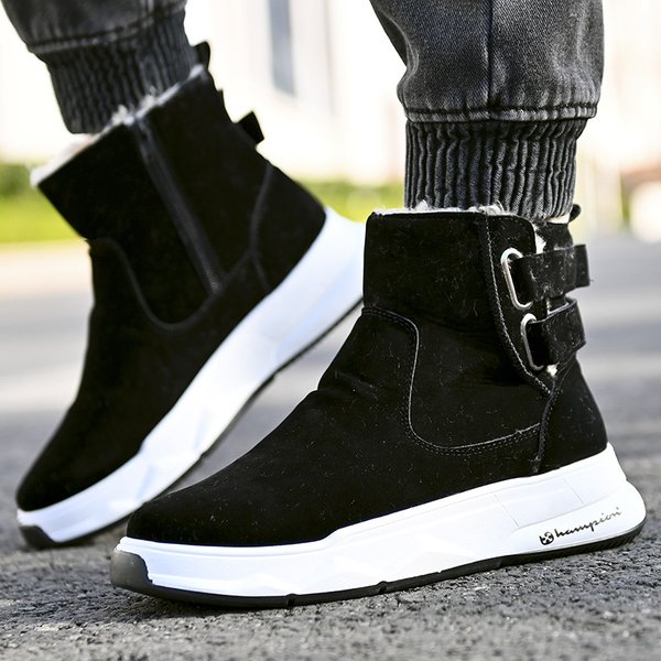 High Top Shoes For Men In Winter 2024, New Plush And Warm Shoes, Thick Soled Snow Boots, Men's Belt Buckle Cotton Boots-image