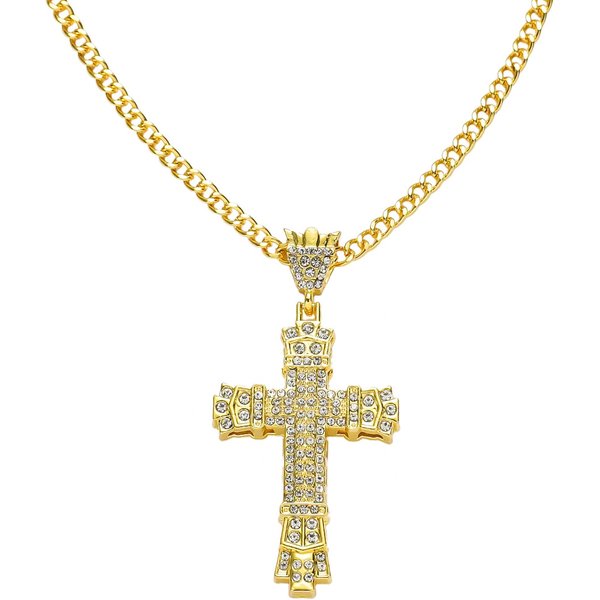 Hip Hop Jewelry Cross Necklace Chain For Men Stainless Steel Mens Jewellery Rhinestone Religious Pendant Necklace Men Collares-image