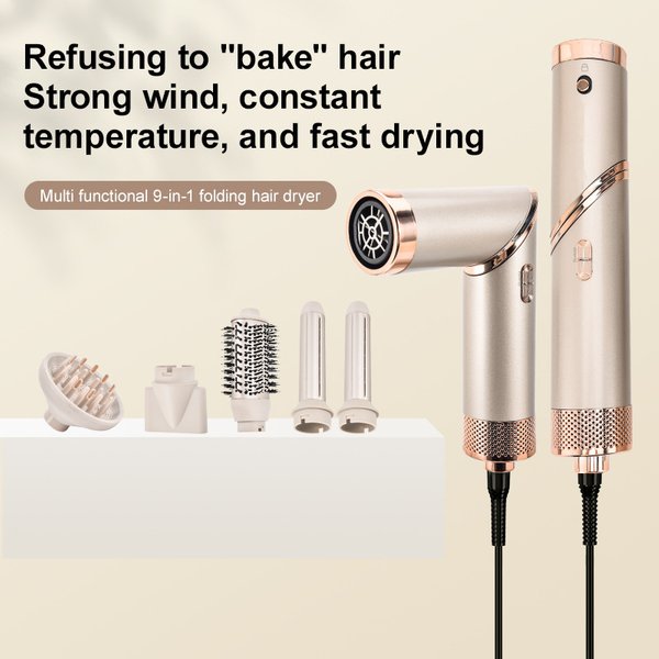 5-In-1 Multifunctional Hot Air Brush & Hair Dryer - Foldable Styling Comb With 3 Attachments For Volumizing, Straightening & Curling, Ionic Technology-image
