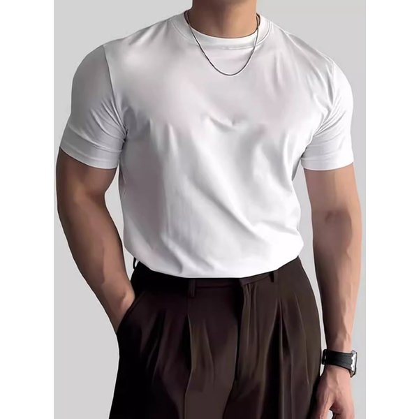 Men's Clothing Summer T Shirt With Small Neckline Slim Fit Short Sleeves Muscle Suit