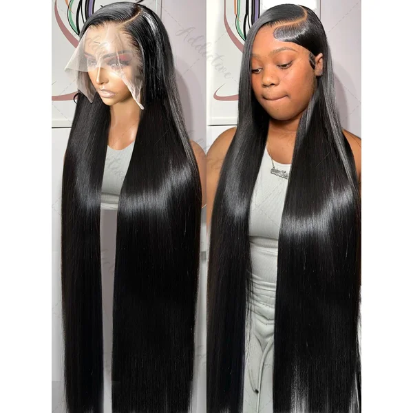 30 40 Inch Bone Straight Transparent Lace Frontal Human Hair Wig 250 Density Brazilian Remy for Women