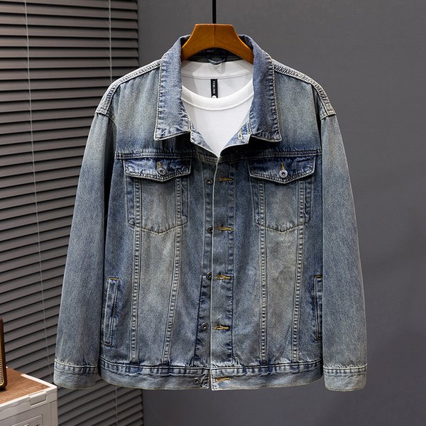 Large Size Men's Clothing Factory Autumn And Winter New Denim Jacket Men American Retro High Street Ruffian Handsome Denim Jacket Men-image