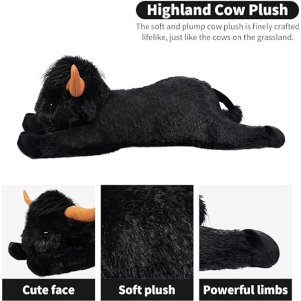 WDXDSOB 38.5 Inch Black Giant Highland Cow Plush Stuffed Animal Large Cow Pillow Gift For Kids And Adults Couch And Bed Decor