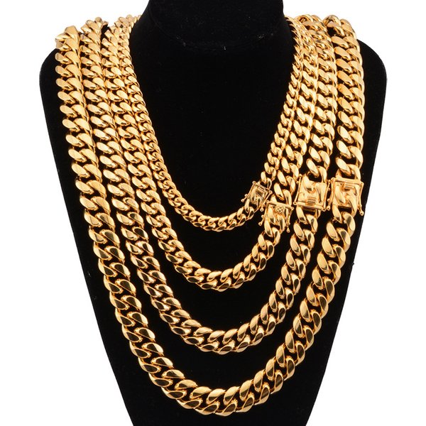 Cuban Crypto Chain Hip Hop Titanium Dragon Head Buckle Stainless Steel Men's Gold Necklace