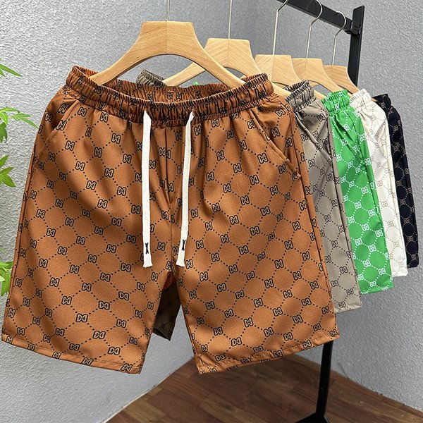 Men's Shorts Summer Pants Printed Men's Ice Silk Breathable Casual Beachwear Running Sports Basketball Pants-image