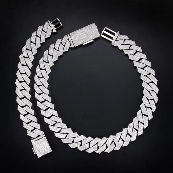 Customized 20Mm 4Rows Moissanite Dia Iced Out Miami Cuban K Chain Bracelet Sterg Sier Hip Hop Jewelry Necklace For Men-image