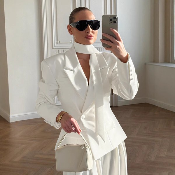 2026 New Autumn Winter European American Women's Elegant Office Wear Belted Waist Cropped Blazer, Chic Tailored Short Suit Jacket-image