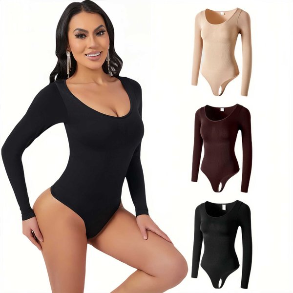 Women's Long Sleeved Body Shaping Bodysuit Seamless Tummy Control Waist Tightening Corset Hip Lifting Tight Bottoming Shapewear