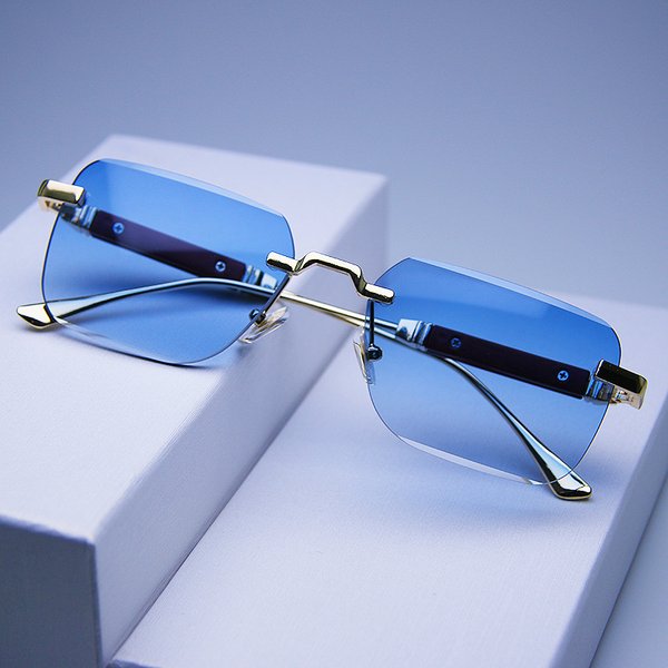 Frameless Square Sunglasses With Wooden Temples & Gradient Lenses – UV400 Protection, Trendy Unisex Fashion For Driving, Travel & Streetwear