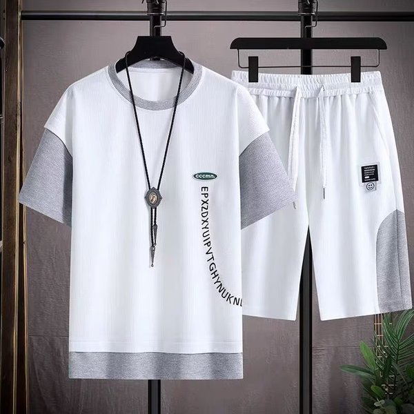 2026 Men's Waffle Knit Suit Casual Summer Wear Short Sleeved Shirt And Shorts Stylish And Cool Youthful Outfit
