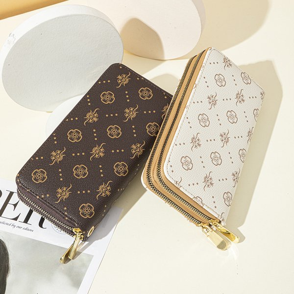 Women's Wallet Card Cases Double Zipper Clutch Bag Style Printed Wallet Women's Long Large Capacity Double Layer Wallet Mobile Phone Bag-image