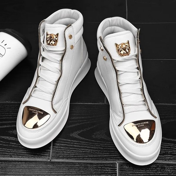 High Top Leisure Sneakers Fashion Skateboard Leopard Platform Shoe Sport Training Shoes Men Ankle Boots-image