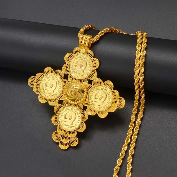 Ethiopian Cross Head Pendant Gold Eritrean Traditional Wedding