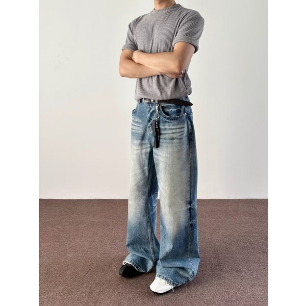 Vintage Washed Relaxed Straight Fit Blue Jeans For Men - Hip Hop Streetwear Casual Denim Pants (S-3XL)-image