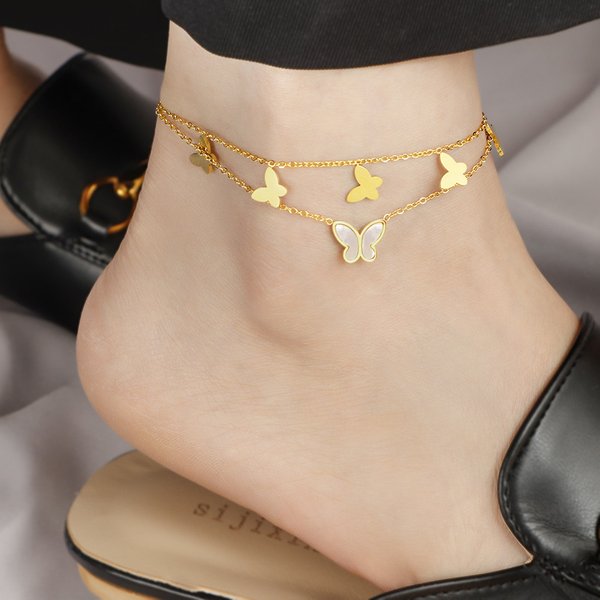 Premium foot chain butterfly white shell anklet women's fashion sexy ankle