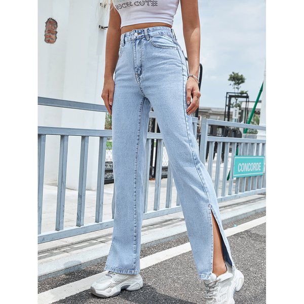 Women’s Clothing split wide leg straight loose high waisted slim jeans