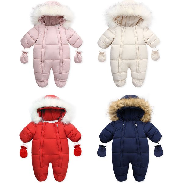 Baby clothing fur collar clothing crawl suit children's thick warm baby onesie