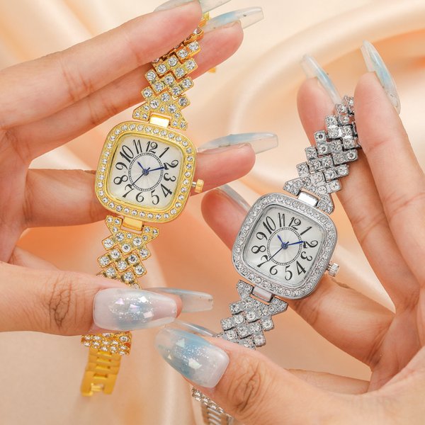 Quartz Watch Full Diamond Thin Steel Strap Watch Niche Temperament Square Small Dial Simple Ladies Watch-image