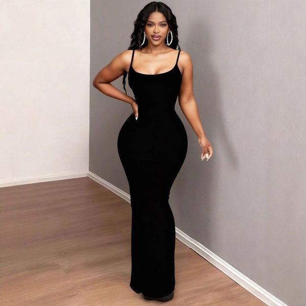 "Women's Backless High-Waist Bodycon Dress – Sleeveless A-Line Long Dress With Side Slits For Night Out & Party (Black, S/M/L)"