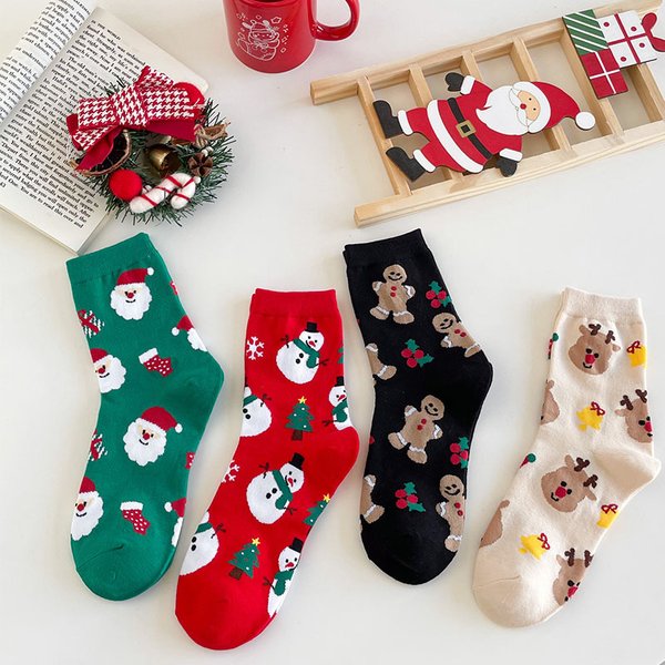 Unisex Christmas Crew Socks, High-Street Festive Socks, Cotton Blend Streetwear Holiday Accessories