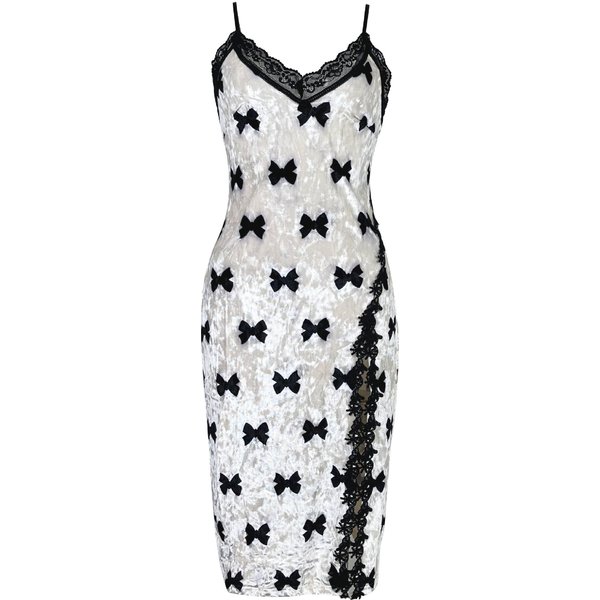 Women's Clothing Sexy Printed Velvet Nightdress Slit Sling Nightdress Lace Splicing Home Clothes