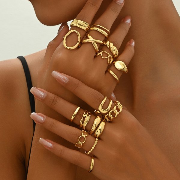 Geometric Light Luxury Style Ladies' Heart Design Open Ring Personality Niche Design Ring Set All Match-image