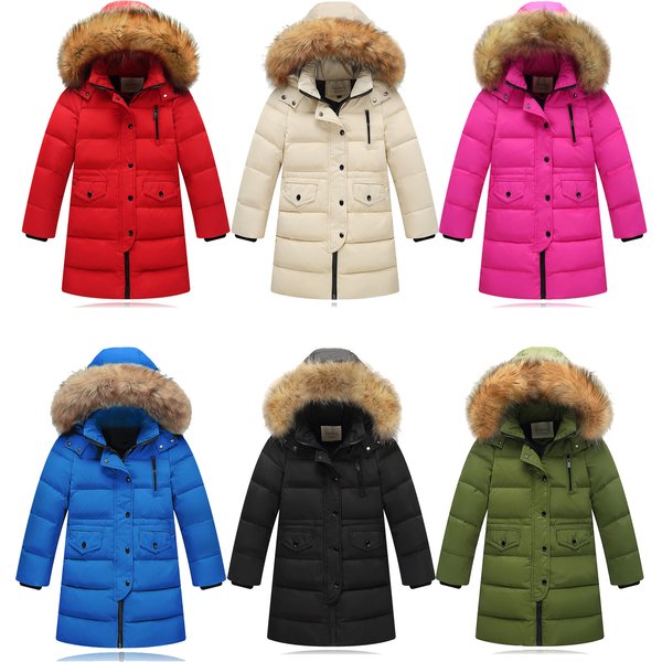 Children's Down Jacket Girls' Medium Length Thick Big Fur Collar Men's Big Children's Coat-image