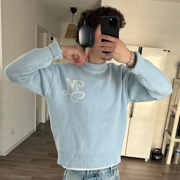 Men's Knit Jacquard Sweater Trendy Street Style Long Sleeve Crochet Top Warm Versatile Loose Fitting Trend Sweater-image
