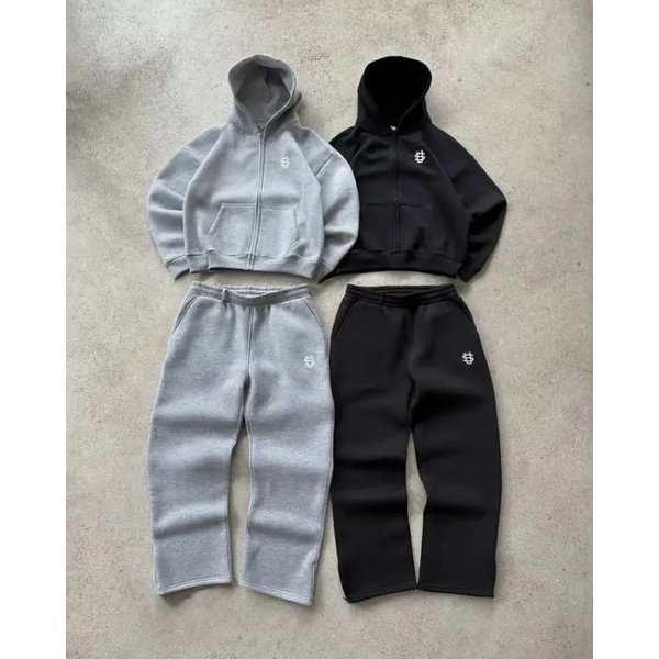 Men's & Women's Embroidered Zip-Up Hoodie & Jogger Set - High Street Hip Hop Streetwear Loose Fit Casual Sweatpants (S-3XL)-image
