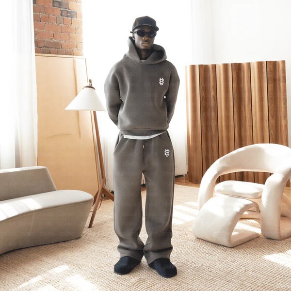 2025 Casual Simple Couple Fashion Hoodie Sweatshirt Solid Color Loose Sweatshirt Sweatpants-image