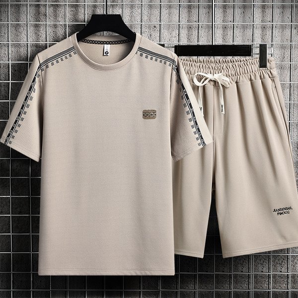 Men's Clothing Short Sleeved Suit Men's Summer Five Point Sleeve T Shirt Teenagers Loose Short Sleeved Shorts Casual Sports A Complete Set Of Clothes-image
