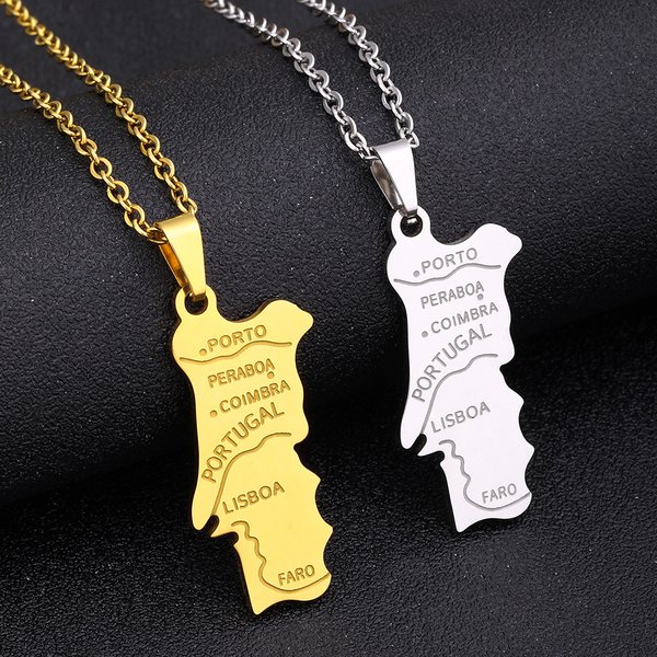 Hot Sale Stainless Steel Portugal Map Necklace Men And Women Fashion Jewelry Geometric Titanium Steel Couple Necklace-image