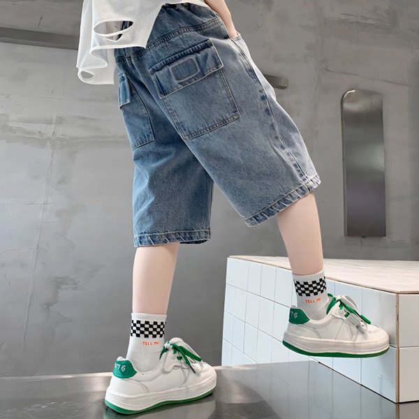 Mother & Kids Boys summer denim shorts 2024 shorts summer thin new style children's clothing trendy boys casual pants