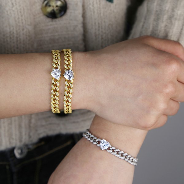 Heart Shaped Zircon Chain Bracelet With Diamonds And Full Diamond Hip Hop New Hip Hop Ladies Bracelet-image