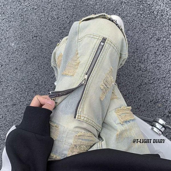 Men's Clothing American High Street Heavy Craft Jeans Men's Trendy Brand Hip-hop Niche Design Pants Spring Ripped Beggar Pants