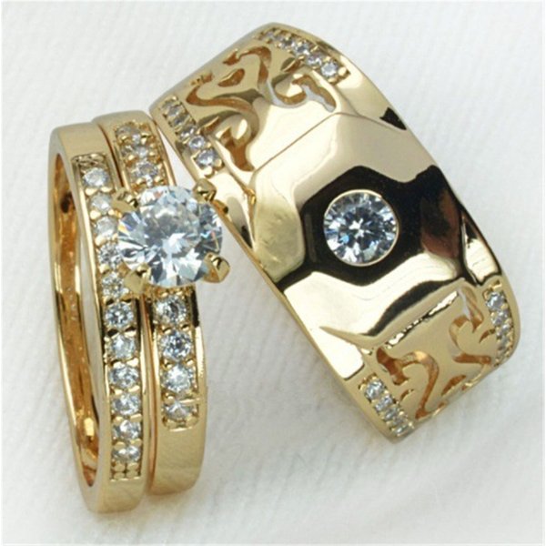 Jewelry Plated Couple Simulation Diamond Engagement Ring, Men's And Women's Ring Set-image