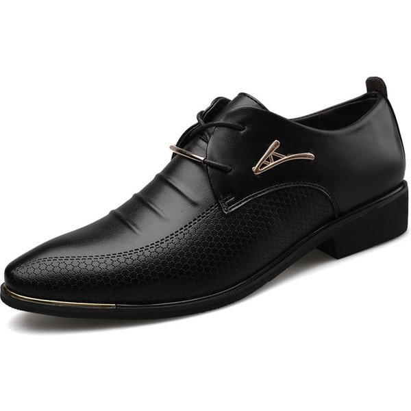 Spring New Plus Size Leather Business Formal Shoes, Men's Lace Up Casual Shoes