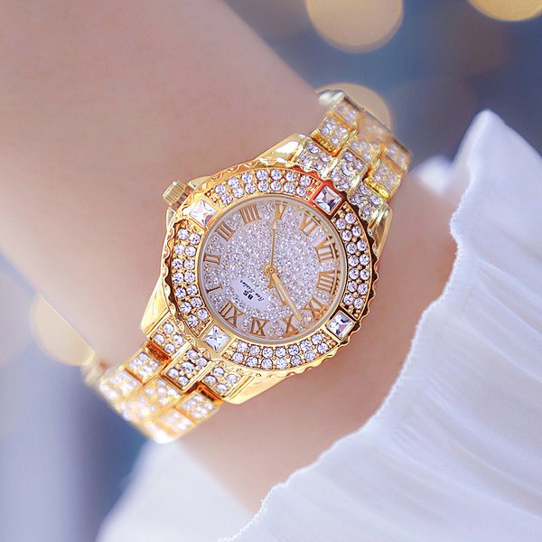 Fashion Ladies Watches Top Brand Luxury Gold Full Diamond Watch For Women Gift Quartz Wristwatches Rhinestone Silver Clock-image
