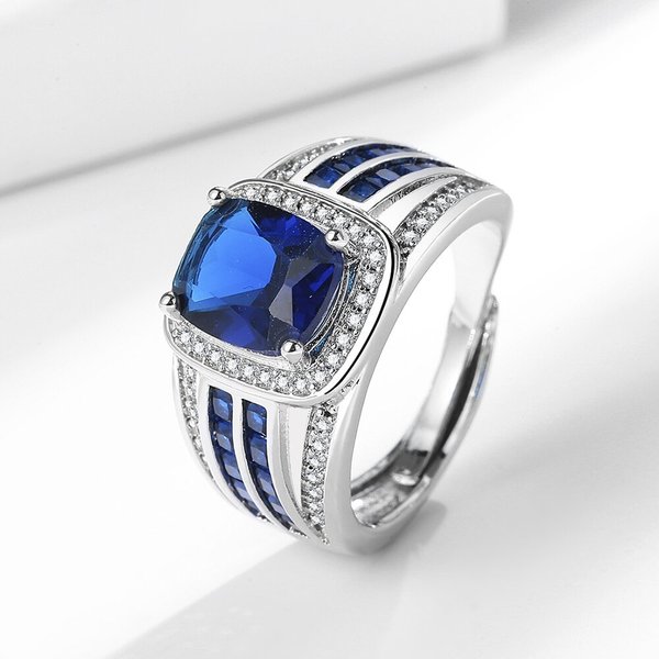 Fashion Jewelry Spinal Crystal Simulation Blue Men's Full Diamond Hot Selling Ring-image