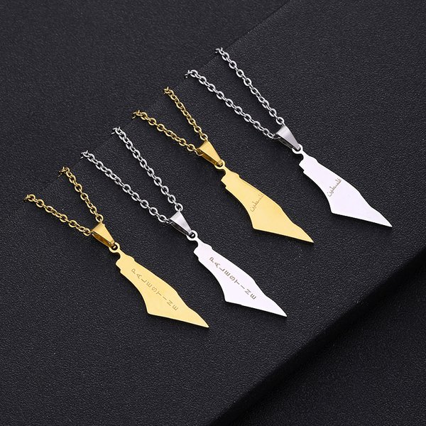 Israel And Palestine Map Pendant Necklace Fashion Geometric Letter Stainless Steel Clavicle Chain Female Jewelry-image
