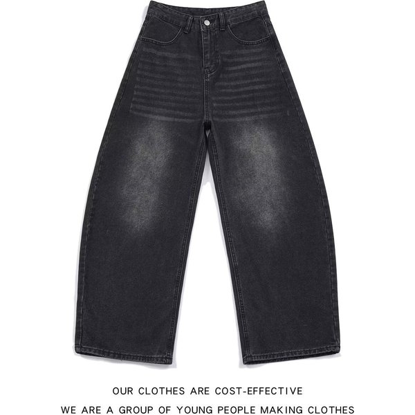 "Vintage Black Distressed Dagger Print Wide Leg Jeans For Women – Retro Loose Fit Baggy Denim Pants With Artistic Wash | 90S Grunge Style"-image